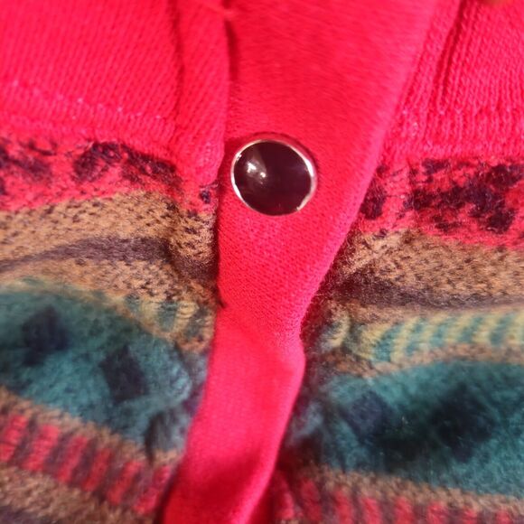 Vintage Lee Heavyweight Pearl Snap Fleece Cardigan Southwest Red Size M - Picture 9 of 10